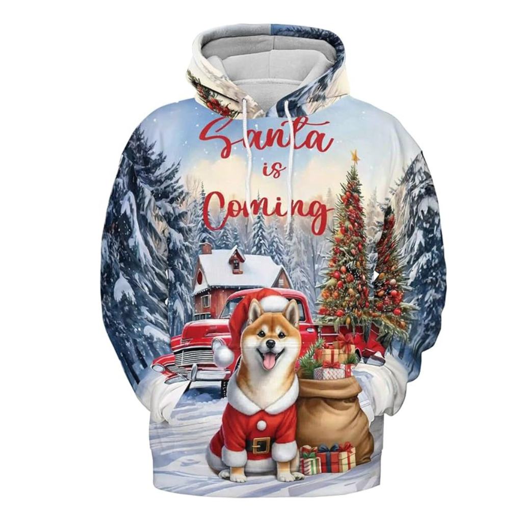 Christmas Santa Dog Truck Tree All Over Print 3D Zip Hoodie