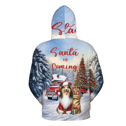 Christmas Santa Dog Truck Tree All Over Print 3D Zip Hoodie