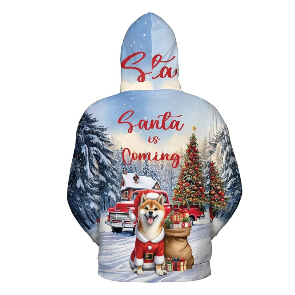 Christmas Santa Dog Truck Tree All Over Print 3D Zip Hoodie