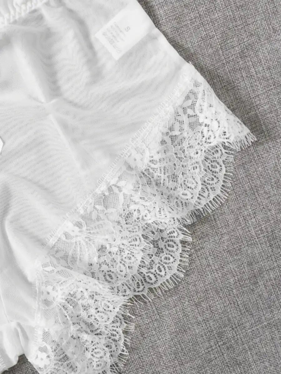 Contrast Lace Mesh Lingerie Set With Robe And Belt-Soco Hoodie