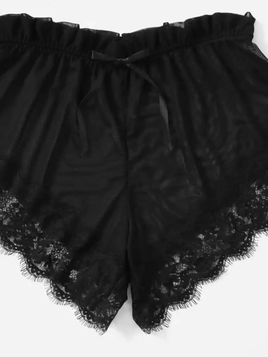 Contrast Lace Mesh Lingerie Set With Robe And Belt-Soco Hoodie