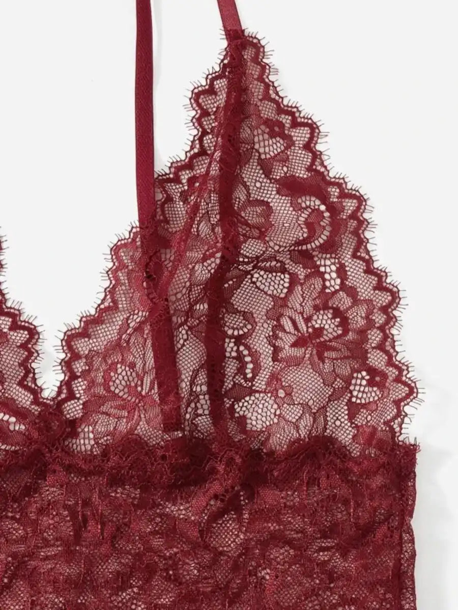 Contrast Lace Mesh Lingerie Set With Robe And Belt-Soco Hoodie