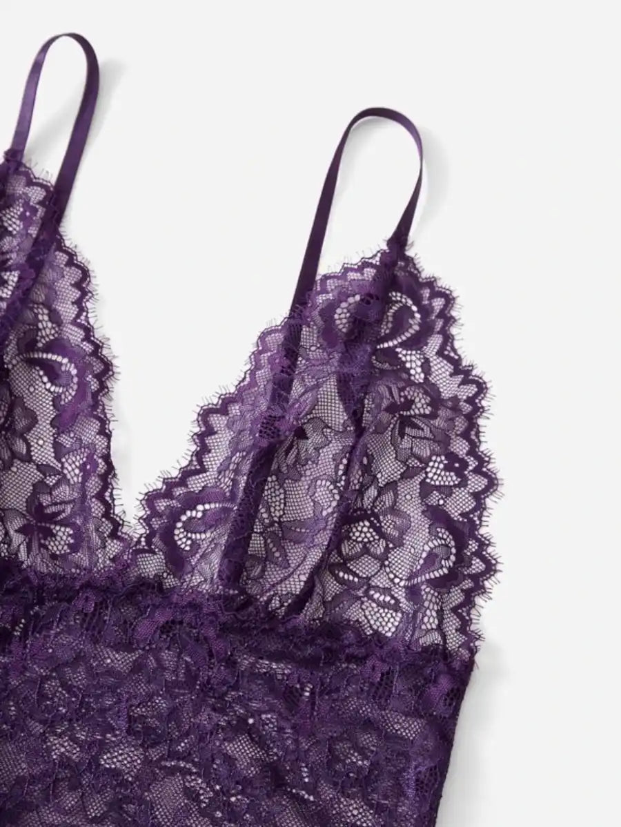 Contrast Lace Mesh Lingerie Set With Robe And Belt-Soco Hoodie