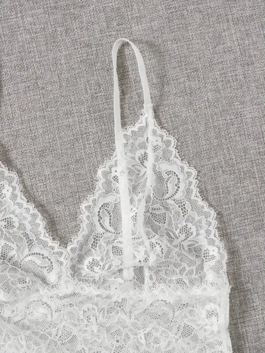 Contrast Lace Mesh Lingerie Set With Robe And Belt-Soco Hoodie