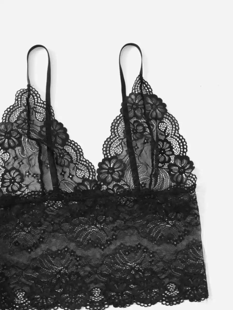 Contrast Lace Mesh Lingerie Set With Robe And Belt-Soco Hoodie