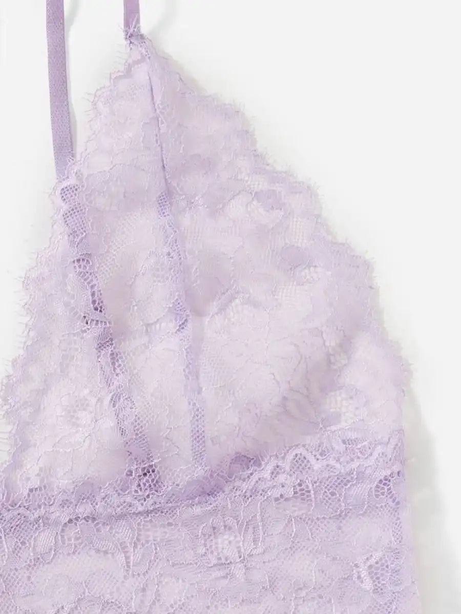 Contrast Lace Mesh Lingerie Set With Robe And Belt-Soco Hoodie