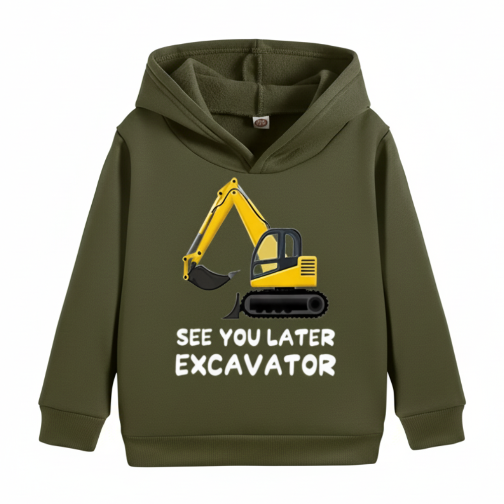 Cartoon Excavator Print Hoodie For Kids