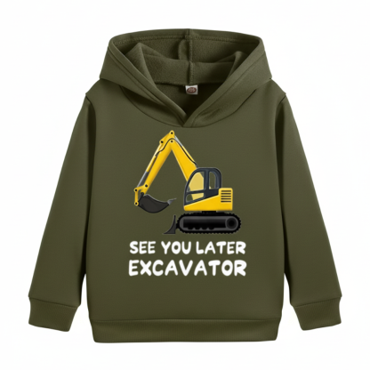 Cartoon Excavator Print Hoodie For Kids