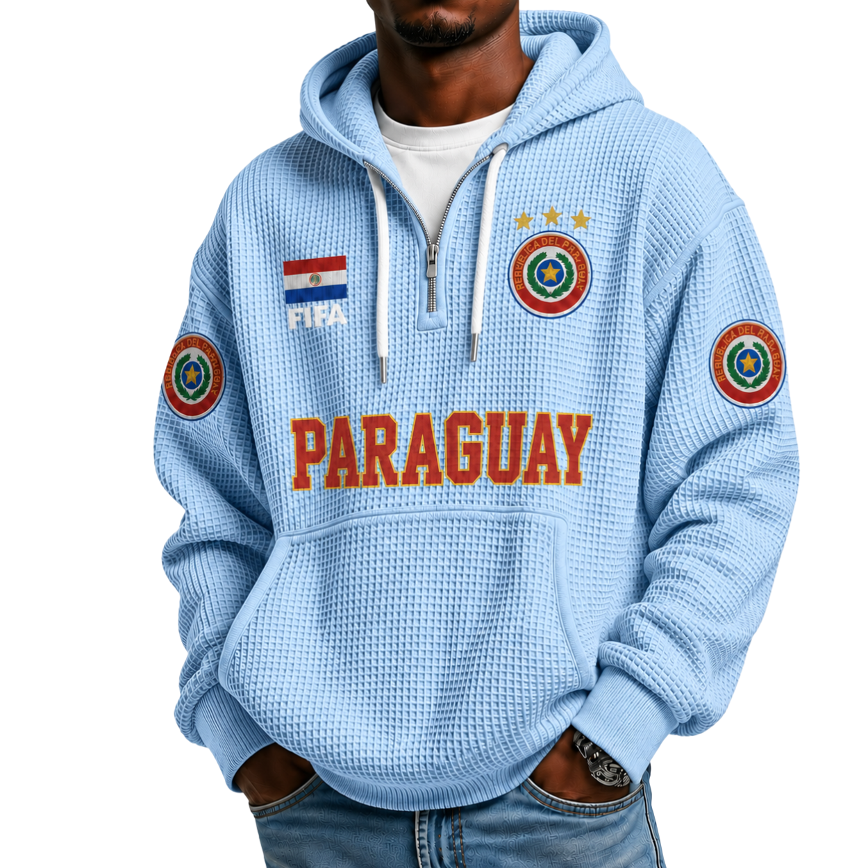 FIFA 2026 Paraguay Printed Waffle Quarter Zip Football Fan Hoodie