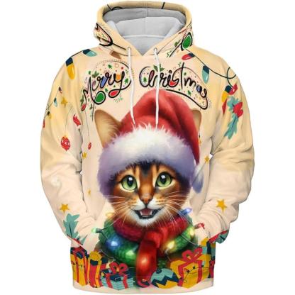 Christmas Cat Twinkling Lights All Over Print 3D Hoodie