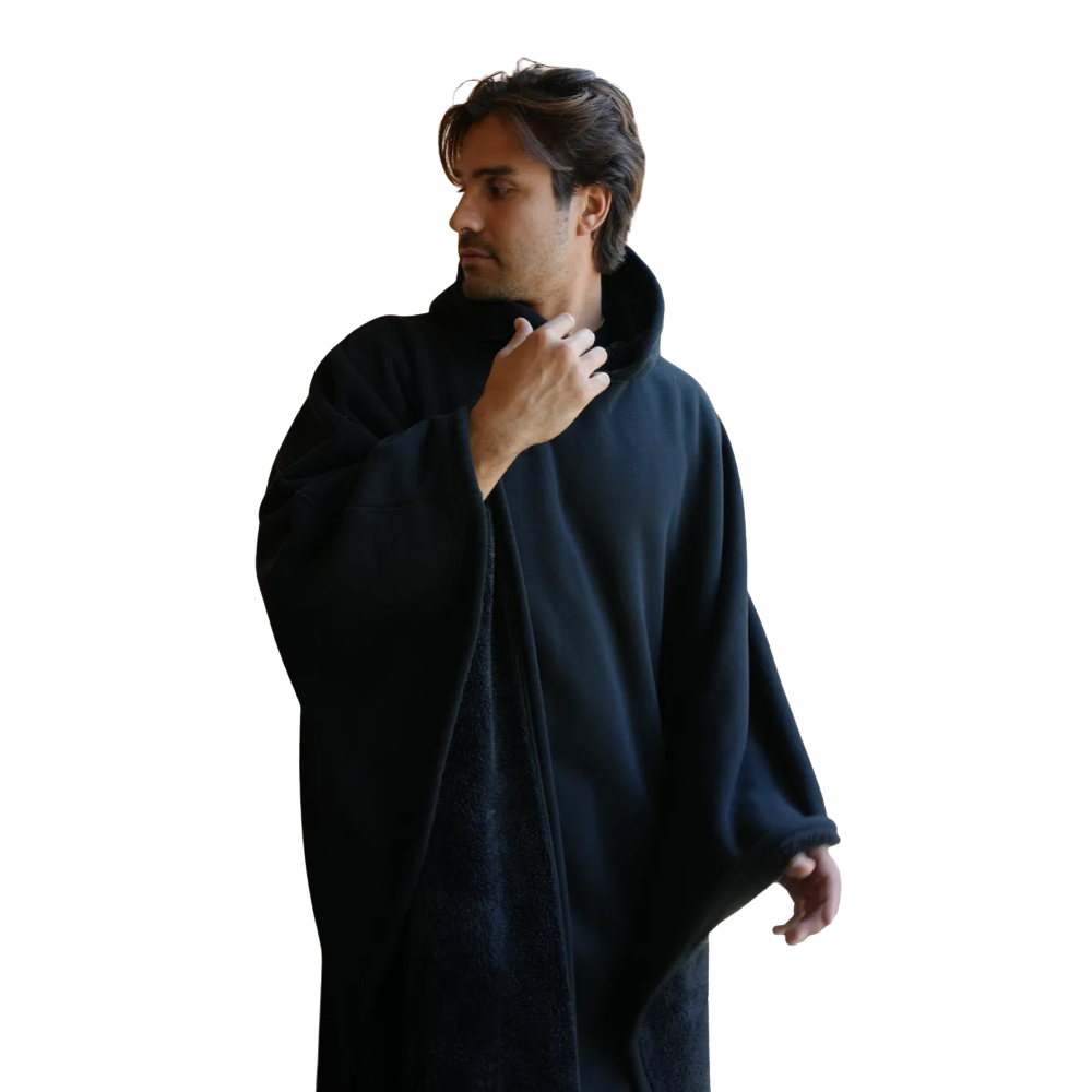 Hooded Blanket With Soft Interior And Sleek Exterior Black