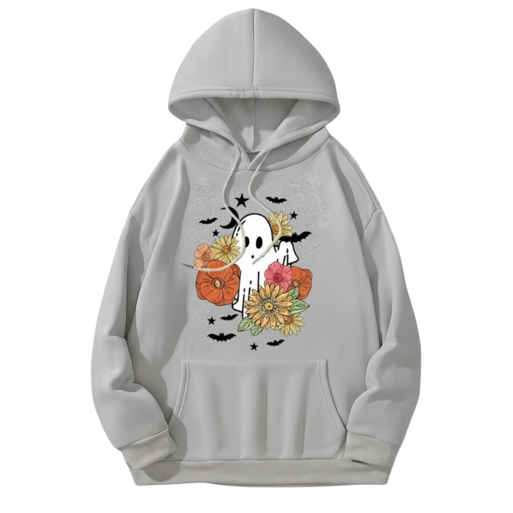 Seasonal Floral Print Kangaroo Pocket Hoodie