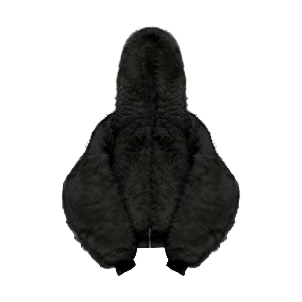 Reversible Zip Jacket With Cozy Faux Fur Hood Black