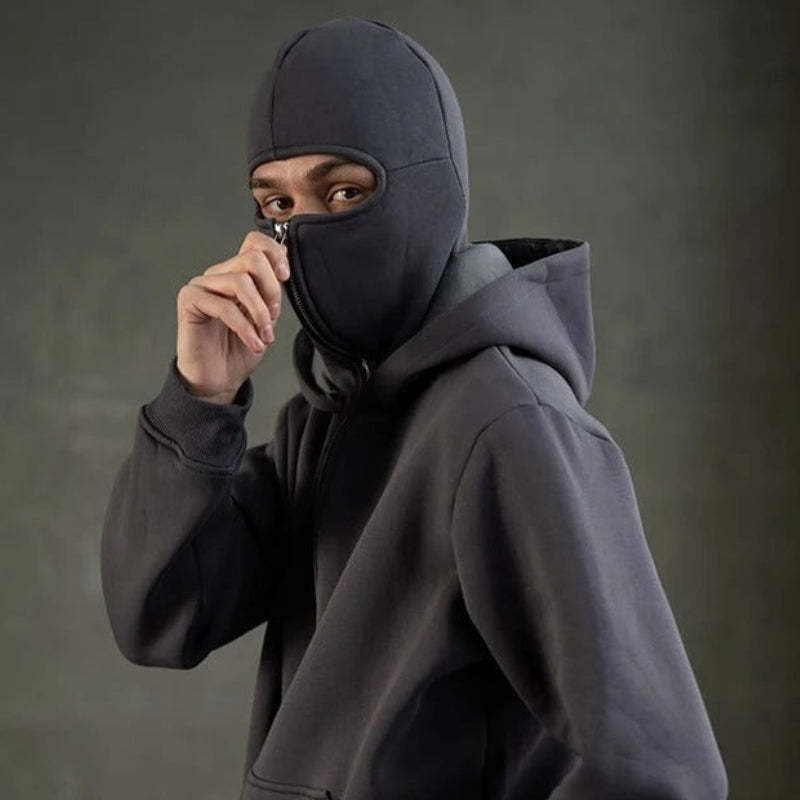 Windproof Outdoor Jacket With Adjustable Balaclava And Zippered Pockets