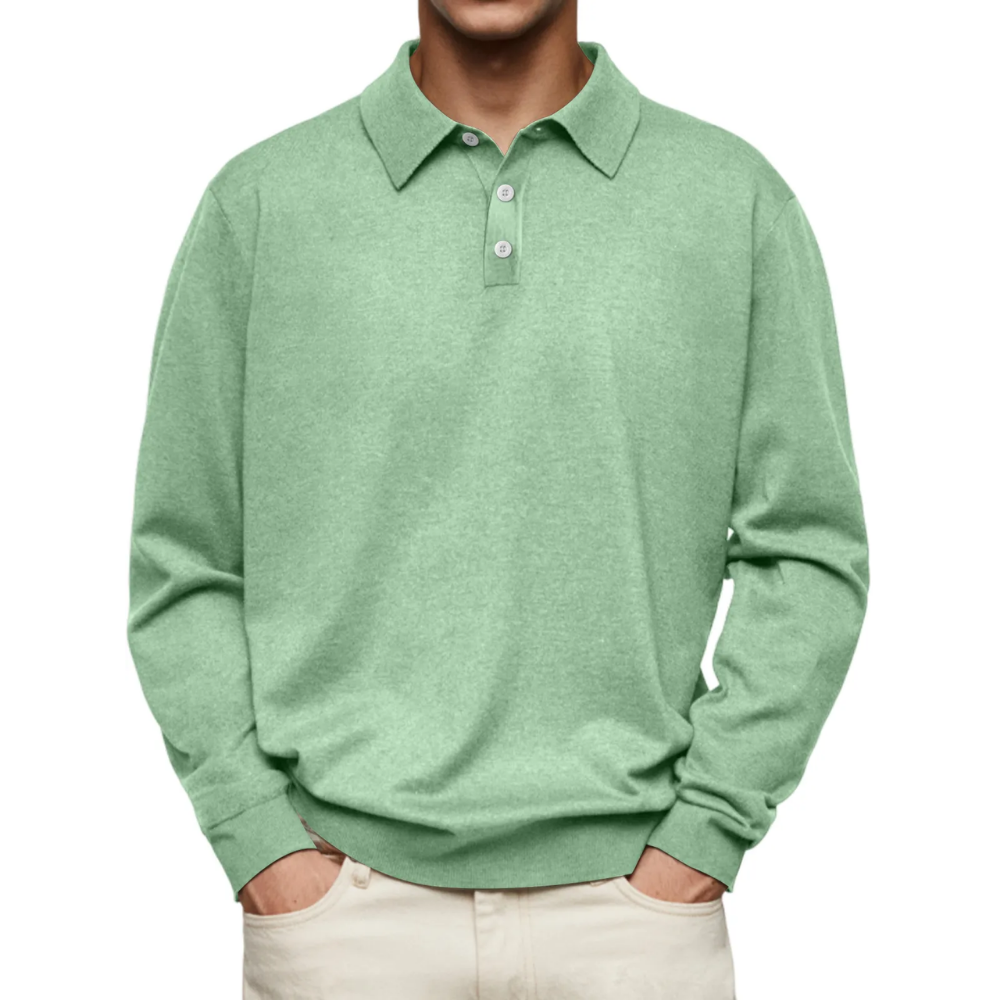 Modern Collared Pullover Featuring Button Closure Green
