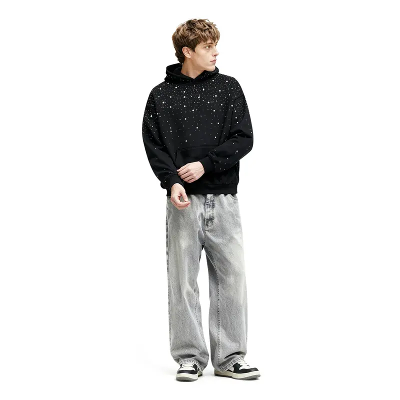 Casual Loose Rhinestone Pullover Hoodie For Men