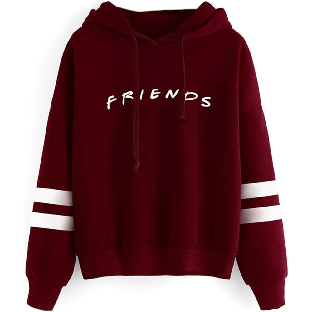 Casual Friends Inspired Hoodie With Striped Sleeves Red