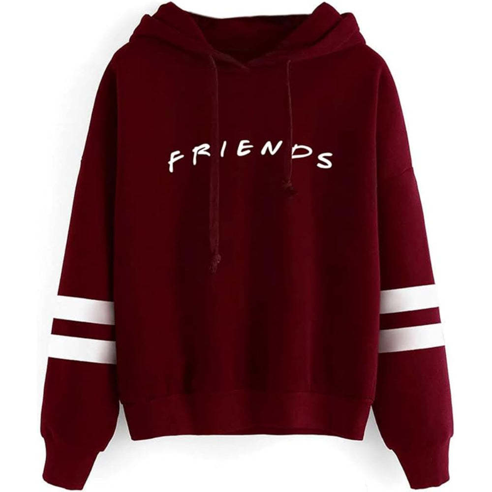 Casual Friends Inspired Hoodie With Striped Sleeves Red