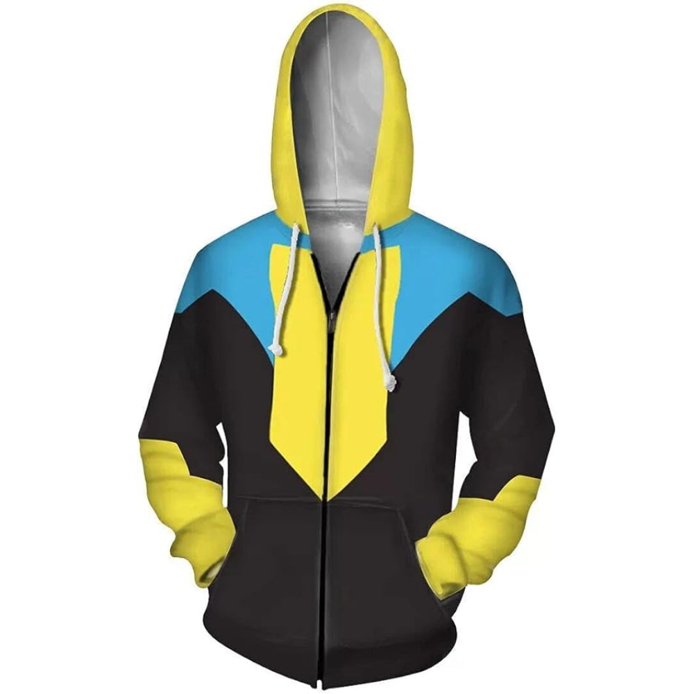 Two Tone Pullover Hoodie With Contrast Sleeves Yellow Zipped