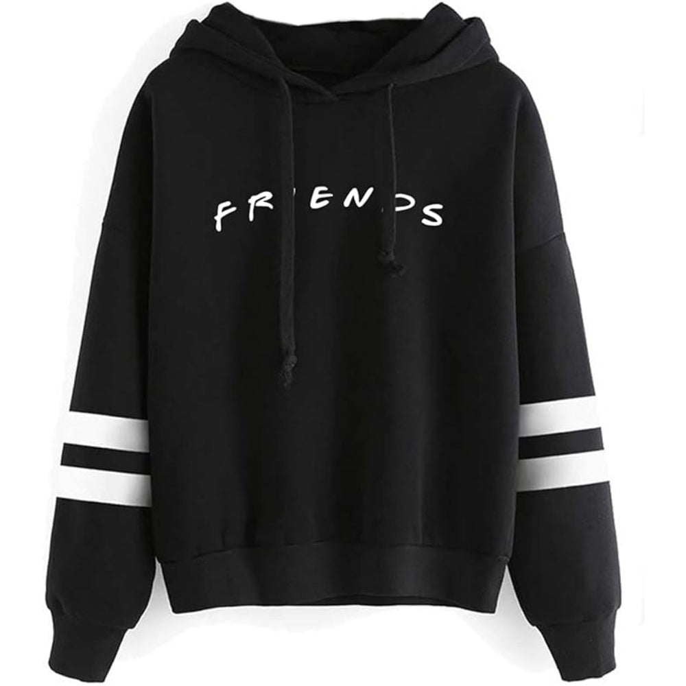 Casual Friends Inspired Hoodie With Striped Sleeves Black