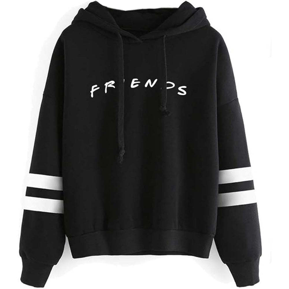 Casual Friends Inspired Hoodie With Striped Sleeves Black