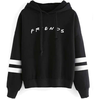 Casual Friends Inspired Hoodie With Striped Sleeves Black
