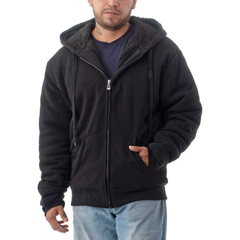 Casual Sherpa Fleece Lined Zip Hoodie Black
