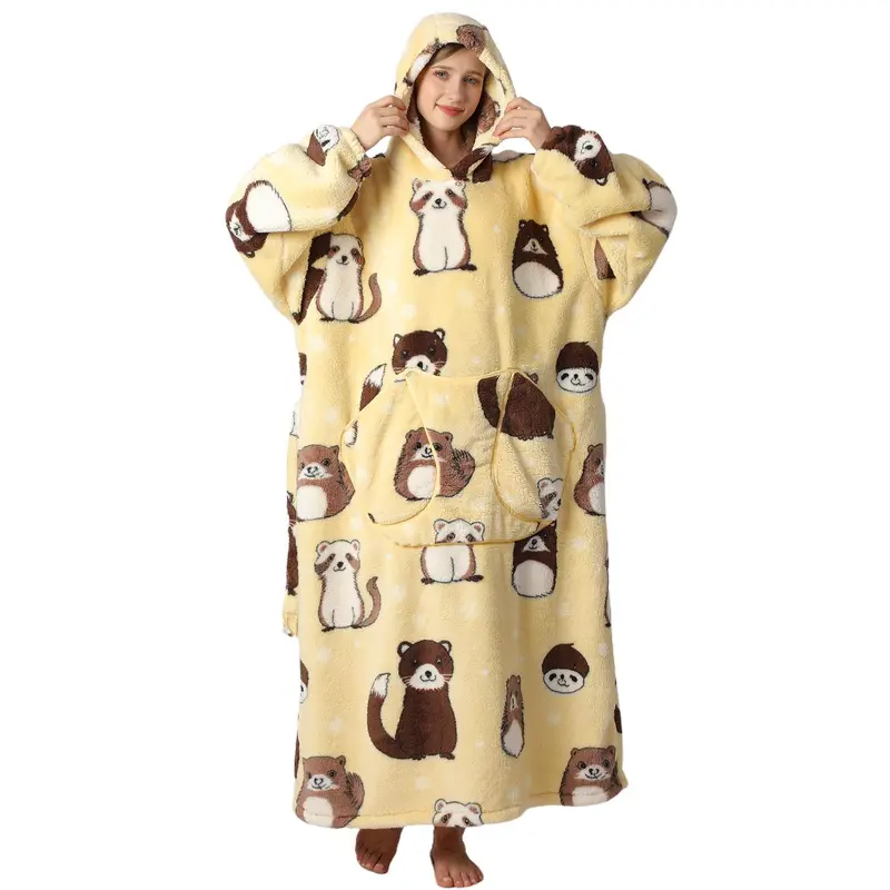 Cartoon Printed Cozy Hooded Blanket