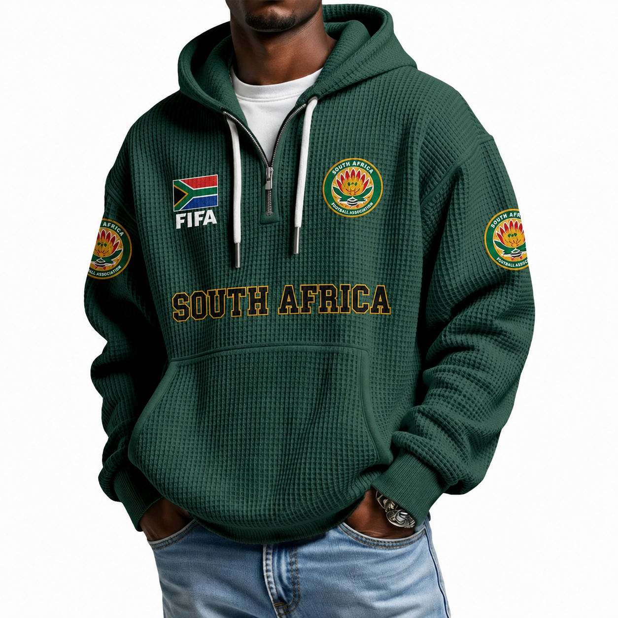 FIFA 2026 South Africa Printed Waffle Quarter Zip Football Fan Hoodie