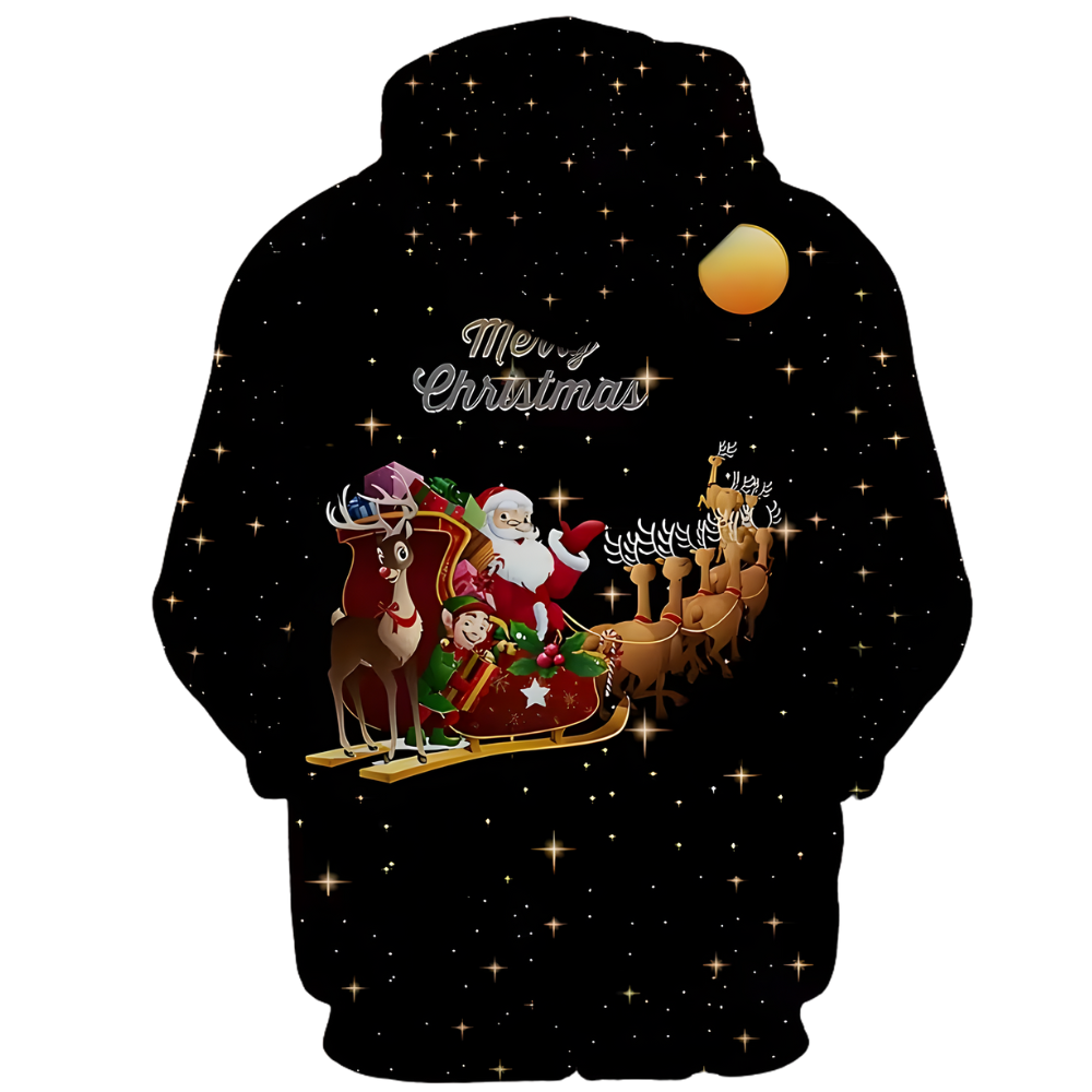 Christmas Santa Sleigh Graphic Hoodie For Men