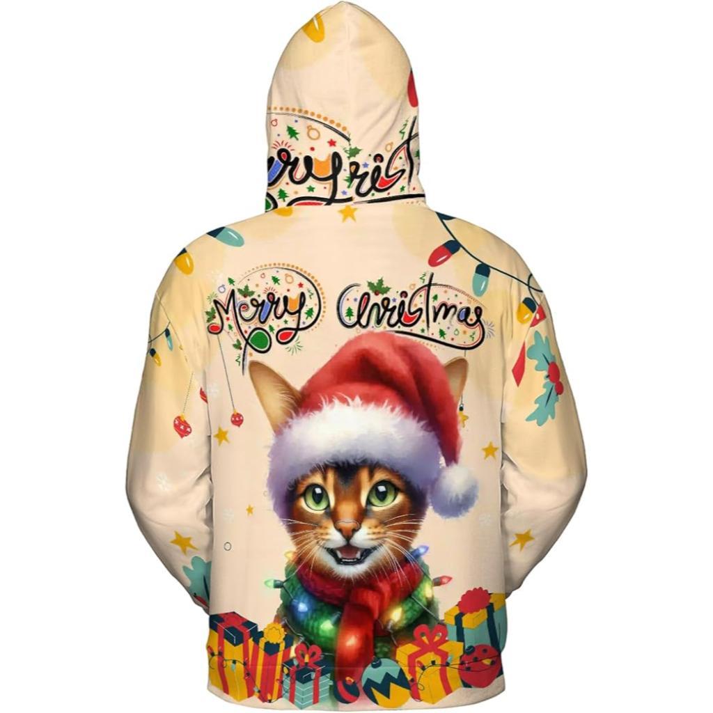 Christmas Cat Twinkling Lights All Over Print 3D Hoodie