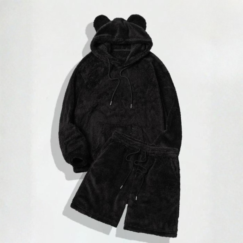 Casual Hooded Sweatshirt And Shorts Two Piece Lounge Set