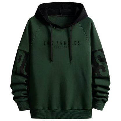 Men Pullover with Adjustable Drawstring Color Block Hoodie