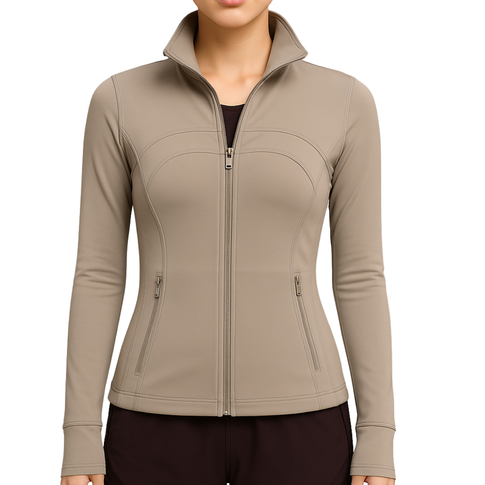 Athletic Zip Jacket With Sculpted Silhouette Brown