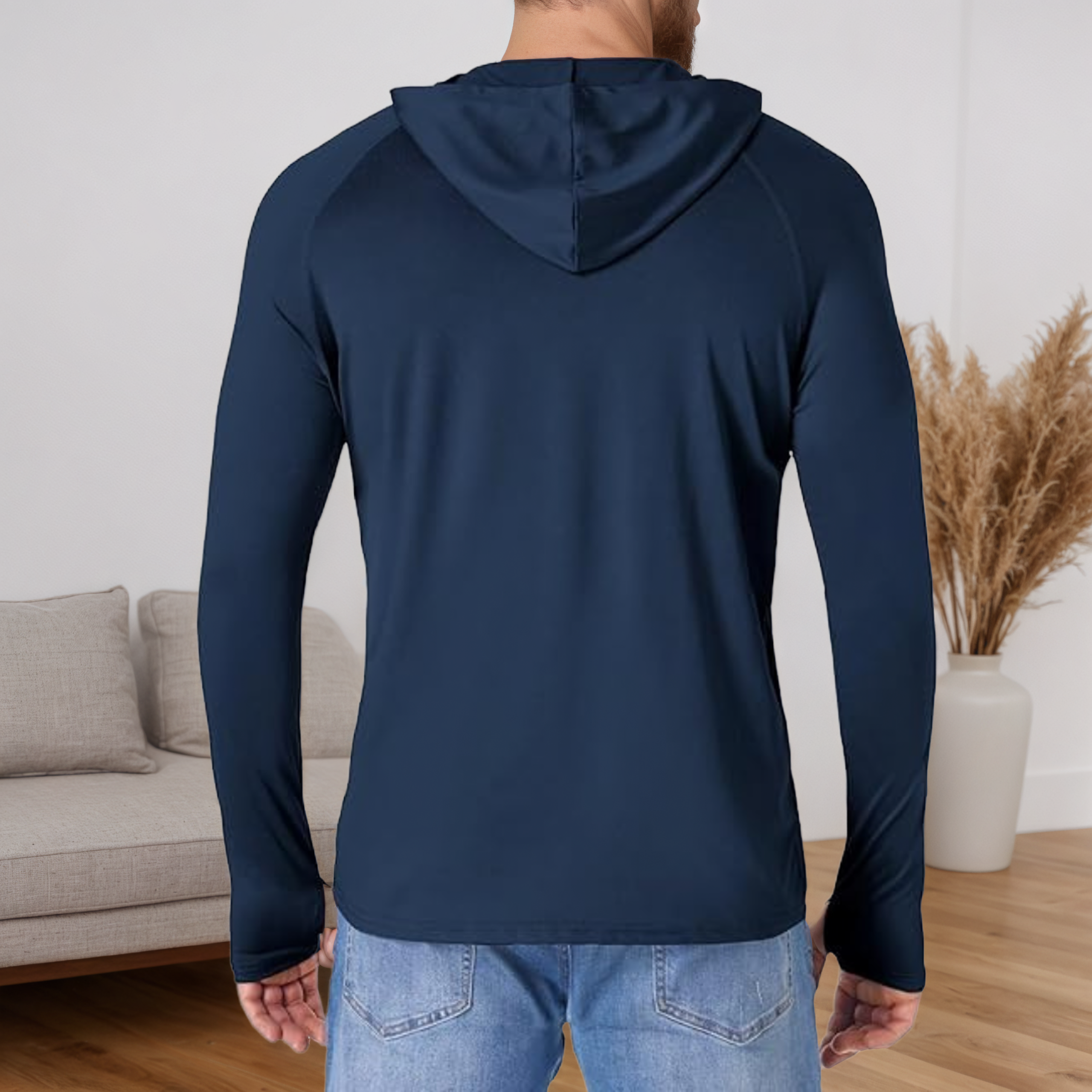 Men UPF 50 Long Sleeve Sun Protection Hoodie Athletic Fishing Shirt with UV Shield and Rash Guard Design