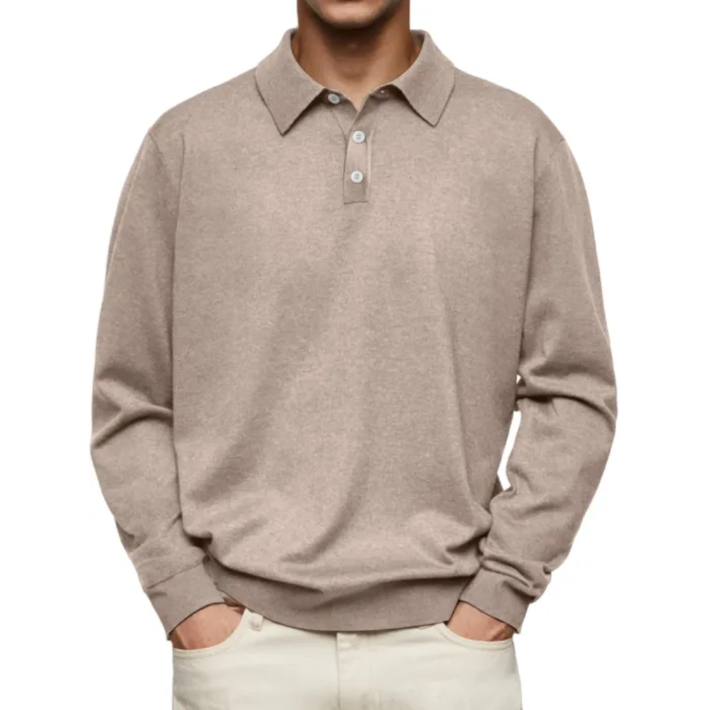 Modern Collared Pullover Featuring Button Closure Khaki