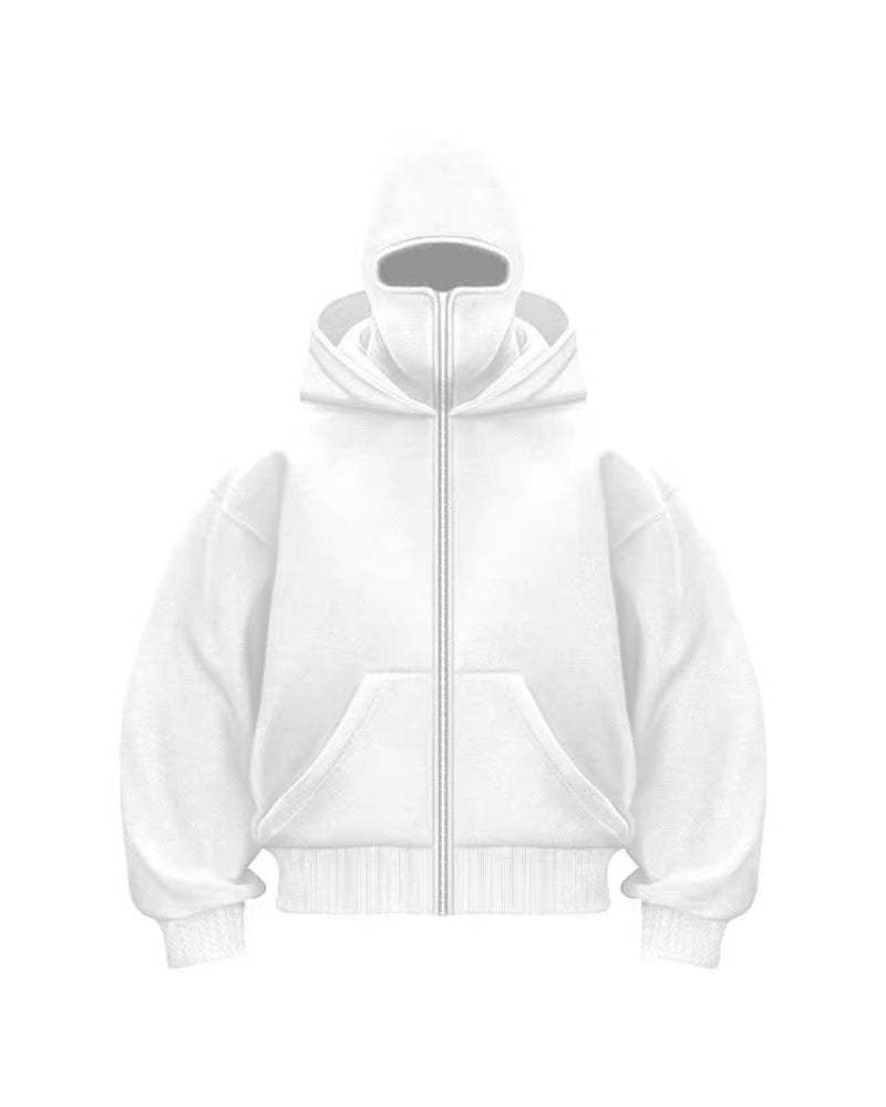 Full Covered Masked Hoodie For Winters White