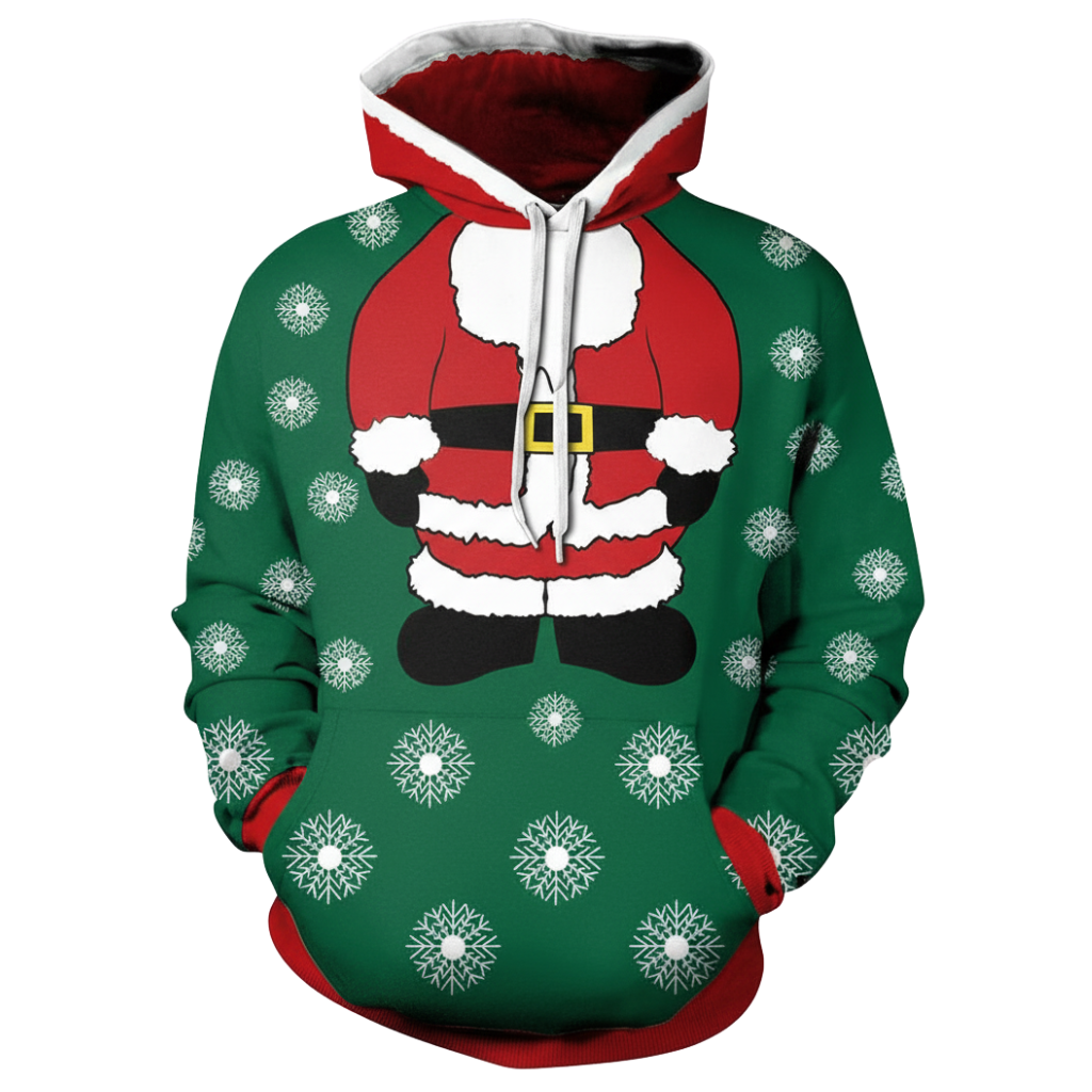 Christmas Pullover Hoodie With Santa And Deer Graphic