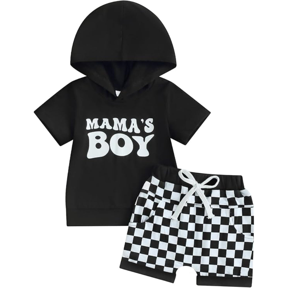 Toddler Boy Shorts Set Short Sleeve Hoodie Black