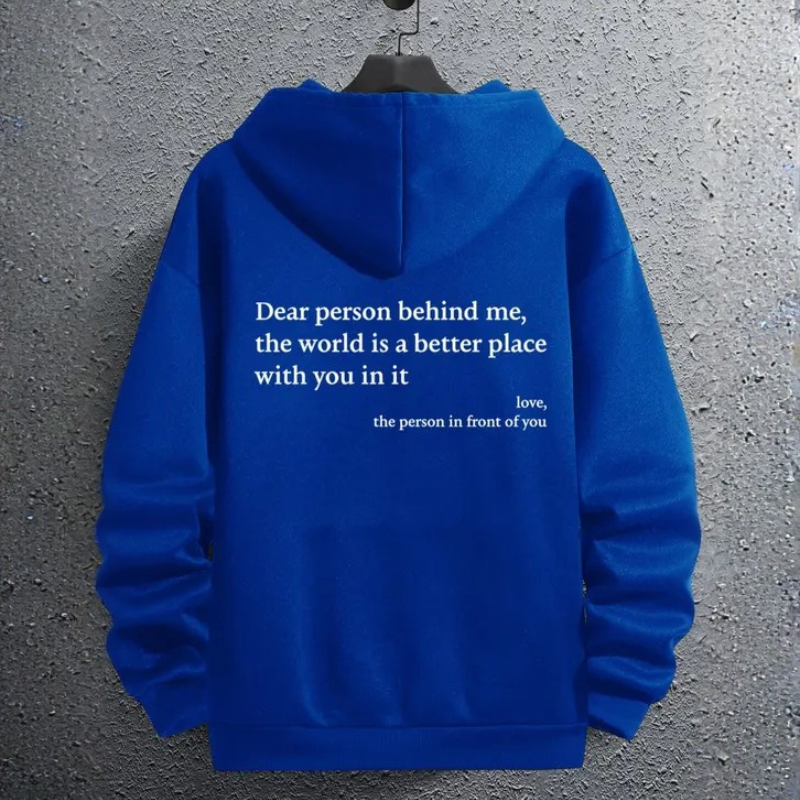 Men's Letter Print Pocket Drawstring Graphic Hoodie,