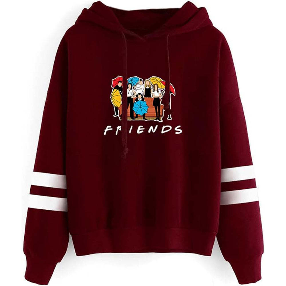 Friends Themed Hoodie With Umbrella Graphic Maroon