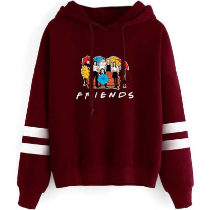 Friends Themed Hoodie With Umbrella Graphic Maroon