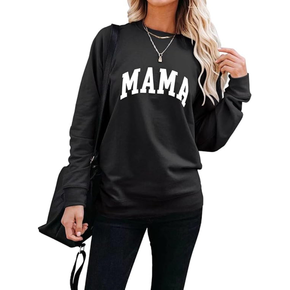 Comfortable And Stylish Mama Printed Sweatshirt For Everyday Wear Black