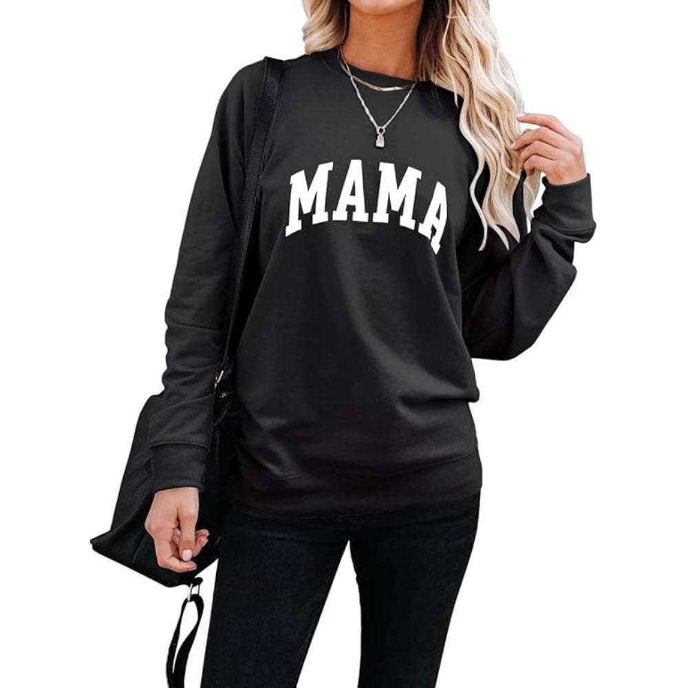 Comfortable And Stylish Mama Printed Sweatshirt For Everyday Wear Black