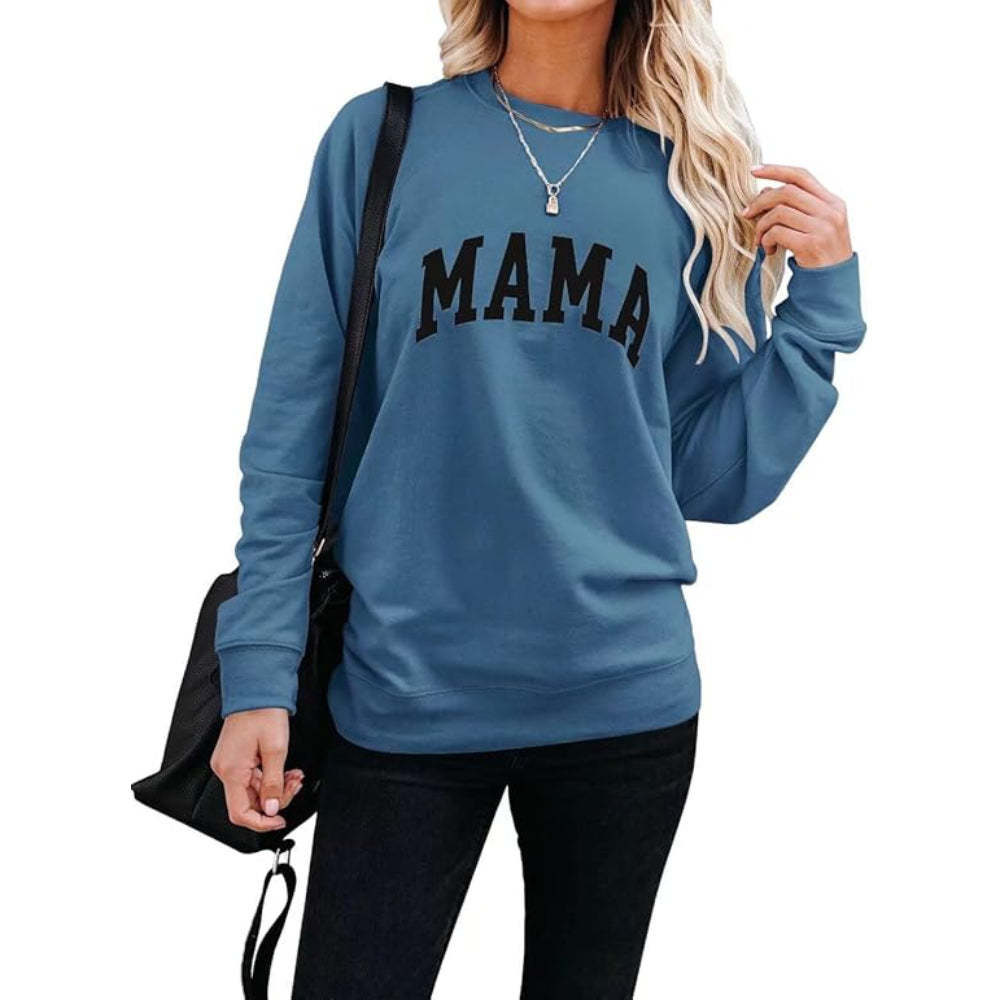 Comfortable And Stylish Mama Printed Sweatshirt For Everyday Wear Dark Blue