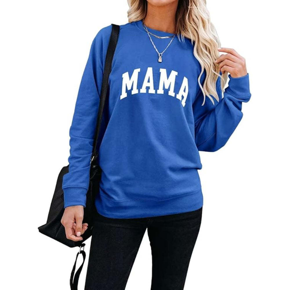 Comfortable And Stylish Mama Printed Sweatshirt For Everyday Wear Blue
