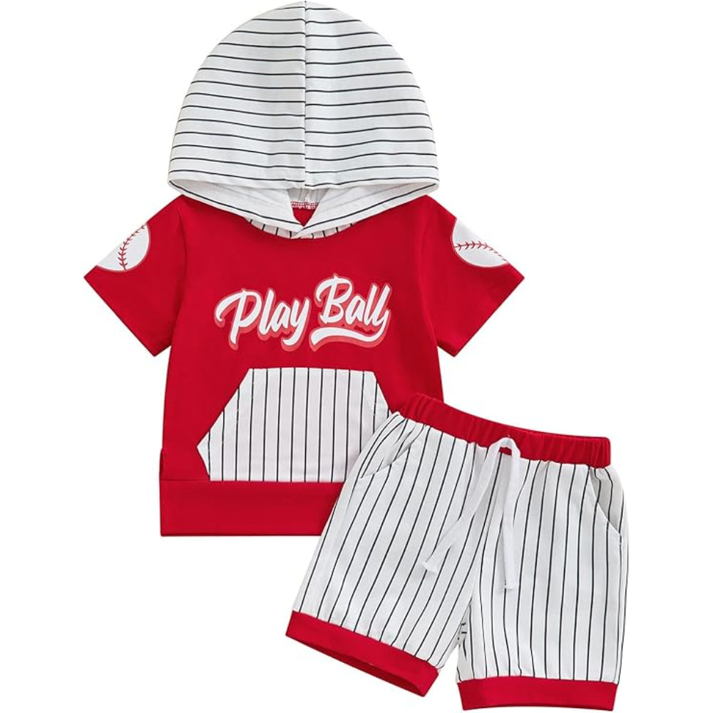 Toddler Boy Shorts Set Short Sleeve Hoodie Red