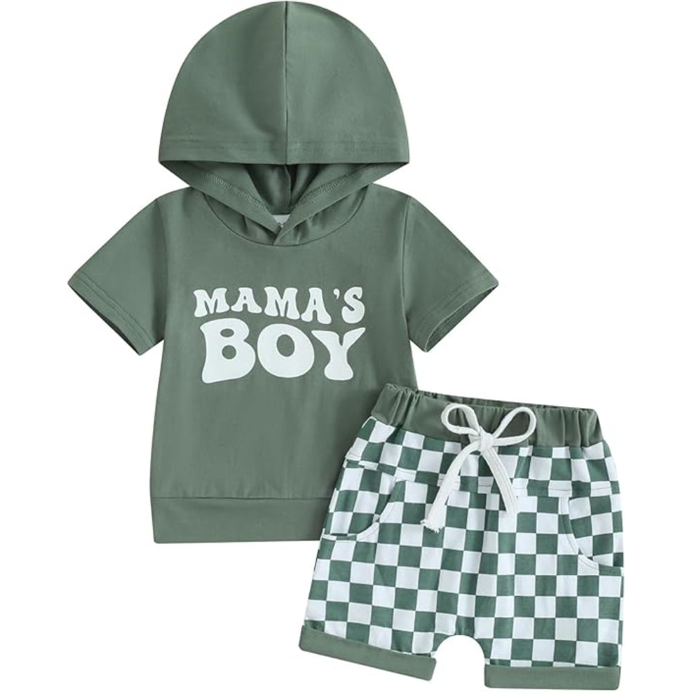 Toddler Boy Shorts Set Short Sleeve Hoodie Green