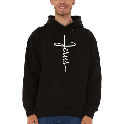 Jesus Cross Printed Front Pocket Hoodie