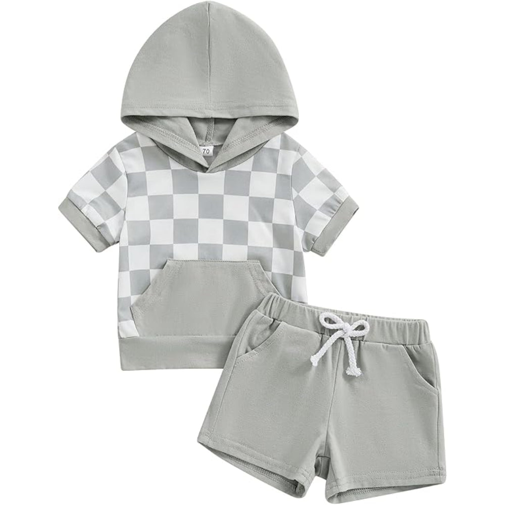 Toddler Boy Shorts Set Short Sleeve Hoodie Gray